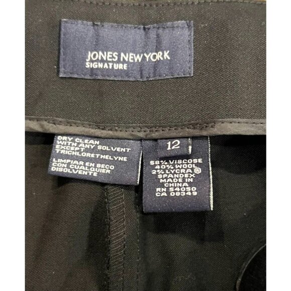 Jones New York Black Flat Front Wool Blend Pants Black Embroidered Cuffs Size 12 - Picture 8 of 10